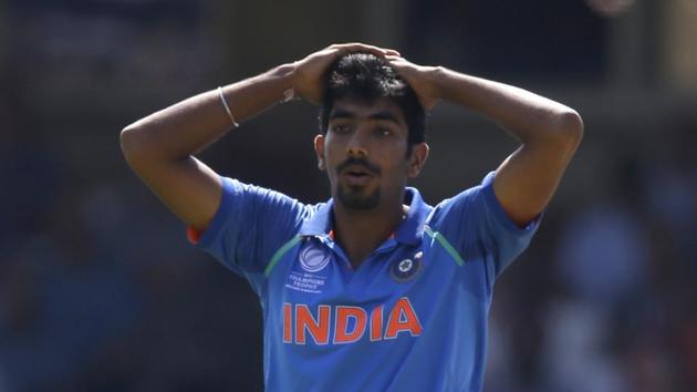 Jasprit Bumrah wasn’t too impressed by the billboard put up by Jaipur traffic police.(AP) Jasprit Bumrah wasn’t too impressed by the billboard put up by Jaipur traffic police.(AP)