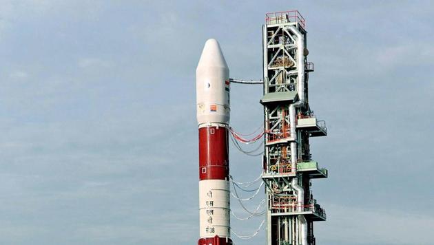 ISRO's PSLV-C38 at the first launch pad in Sriharikota on Thursday.(PTI)