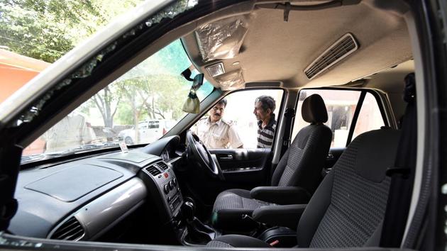 The assailants allegedly opened fire at the victim, Narenda Kataria, just as he was getting into his Tata Safari SUV on Thursday night. (Sanjeev Verma/HT Photo) The assailants allegedly opened fire at the victim, Narenda Kataria, just as he was getting into his Tata Safari SUV on Thursday night. (Sanjeev Verma/HT Photo)