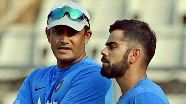 Virat Kohli’s relationship with Anil Kumble (L) deteriorated during the India-Australia Test series.(PTI)