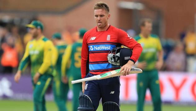 Jason Roy’s bizarre dismissal turned the second T20I South Africa’s way as the Proteas won by just three runs at Taunton on Friday.(Twitter)