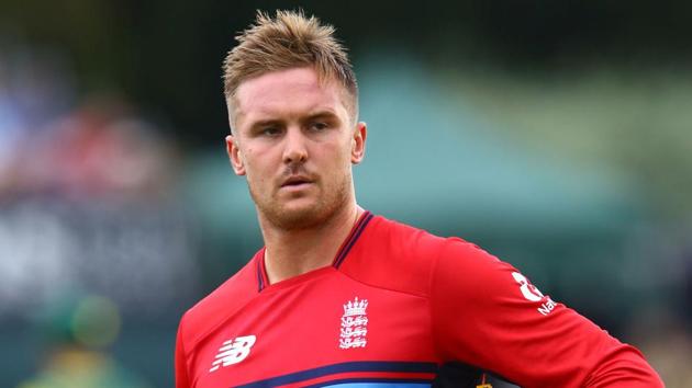 England's Jason Roy walks back to the pavilion after being given out obstructing the field during the second Twenty20 international against South Africa at Taunton on Friday.(AFP) England's Jason Roy walks back to the pavilion after being given out obstructing the field during the second Twenty20 international against South Africa at Taunton on Friday.(AFP)