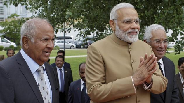 Prime Minister Narendra Modi in Lisbon, Portugal, Saturday. (AP Photo) Prime Minister Narendra Modi in Lisbon, Portugal, Saturday. (AP Photo)