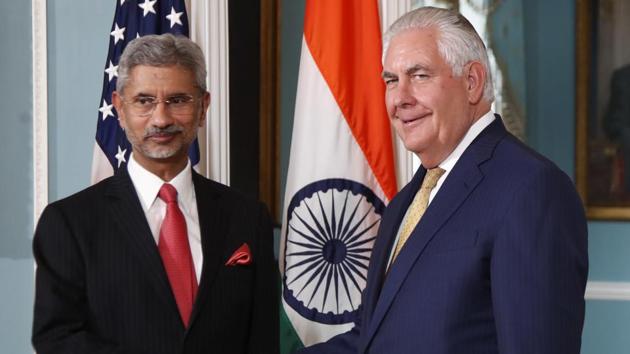 US Secretary of State Rex Tillerson meets Indian foreign secretary S Jaishankar in Washington. (AP) US Secretary of State Rex Tillerson meets Indian foreign secretary S Jaishankar in Washington. (AP)