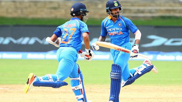 The duo put on a 132-run stand before Alzarri Joseph got rid of Rahane. Dhawan, who looked set to reach the three-figure mark, fell to leg-spinner Devendra Bishoo for 87. (Getty Images) The duo put on a 132-run stand before Alzarri Joseph got rid of Rahane. Dhawan, who looked set to reach the three-figure mark, fell to leg-spinner Devendra Bishoo for 87. (Getty Images)