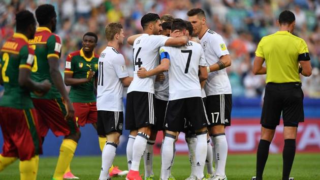 Germany celebrate a goal during the 2017 FIFA Confederations Cup match against Cameroon.(AFP)