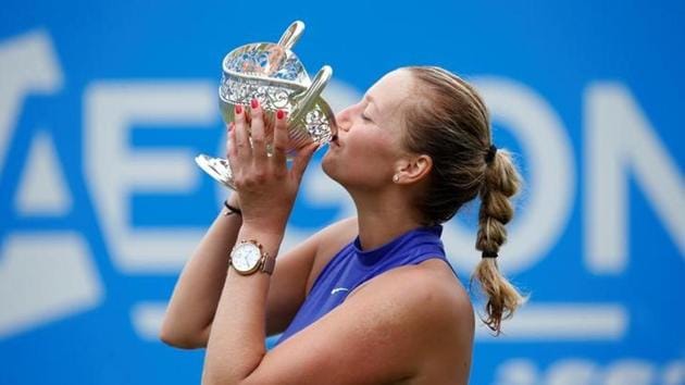 Czech Republic's Petra Kvitova kisses the trophy after winning the Aegon Classic final against Australia's Ashleigh Barty. (Reuters) Czech Republic's Petra Kvitova kisses the trophy after winning the Aegon Classic final against Australia's Ashleigh Barty. (Reuters)