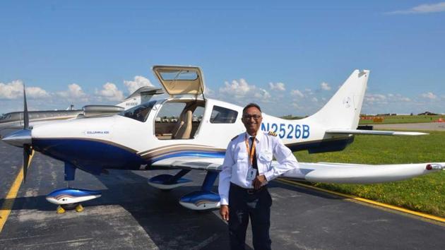 Ravinder K Bansal will take off in his single-engine Cessna 400 from Buffalo Niagara International Airport in the US to raise ?4.83 crore for a hospital in his hometown of Ambala.(HT Photo)