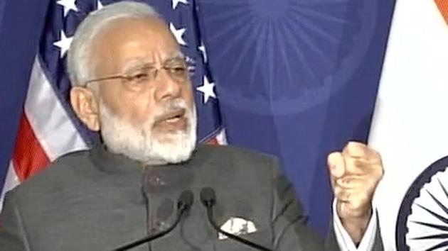 Prime Minister Narendra Modi speaks at a reception with Indian Americans in the US. (ANI Photo) Prime Minister Narendra Modi speaks at a reception with Indian Americans in the US. (ANI Photo)