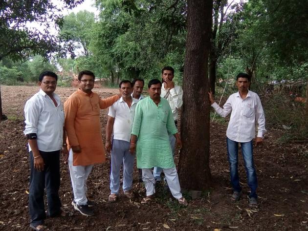 Members of Panchayat and cooperative society inspecting the tree before releasing money to farmer Supyar Singh Rajpoot. (HT photo) Members of Panchayat and cooperative society inspecting the tree before releasing money to farmer Supyar Singh Rajpoot. (HT photo)