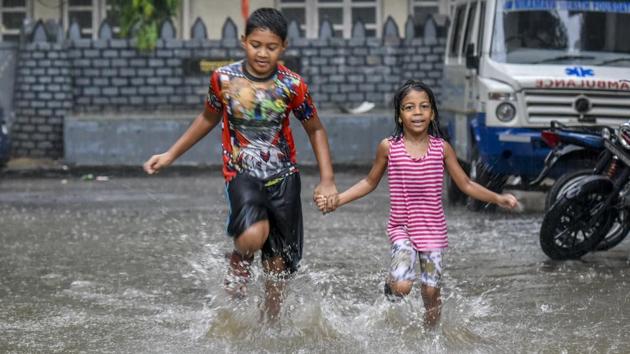 Children splash about at Hindamata in Mumbai. (Kunal Patil/HT) Children splash about at Hindamata in Mumbai. (Kunal Patil/HT)