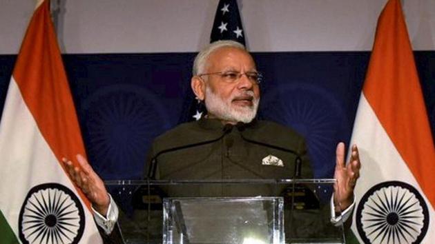 Prime Minister Narendra Modi speaking at the United States Community Reception in Washington DC on Sunday. (PTI Photo) Prime Minister Narendra Modi speaking at the United States Community Reception in Washington DC on Sunday. (PTI Photo)