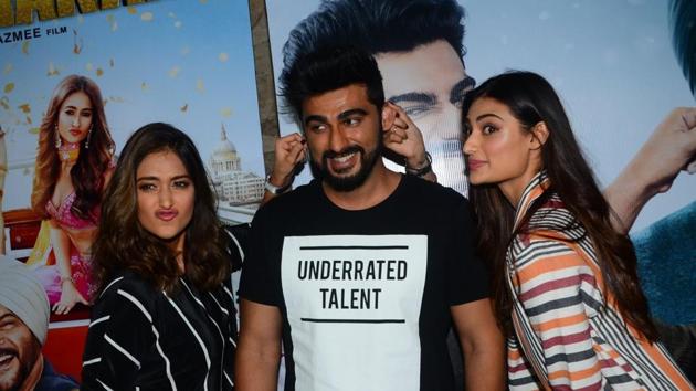 Arjun Kapoor celebrates his birthday with Ileana Dcruz and Athiya Shetty during the promotion of film Mubarakan. (IANS) Arjun Kapoor celebrates his birthday with Ileana Dcruz and Athiya Shetty during the promotion of film Mubarakan. (IANS)