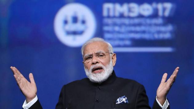 Narendra Modi gestures during a session of the St. Petersburg International Economic Forum (SPIEF), Russia. (REUTERS) Narendra Modi gestures during a session of the St. Petersburg International Economic Forum (SPIEF), Russia. (REUTERS)