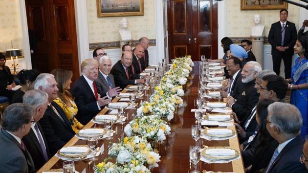 President Donald Trump speaks during a dinner with Indian Prime Minister Narendra Modi at the White House.(AP) President Donald Trump speaks during a dinner with Indian Prime Minister Narendra Modi at the White House.(AP)