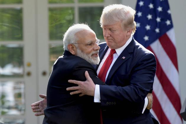 President Donald Trump and Indian Prime Minister Narendra Modi hug while making statements in the Rose Garden of the White House in Washington, Monday, June 26, 2017.(AP File Photo)