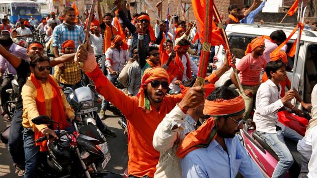 Hindu Yuva Vahini members taking part in a rally in Unnao, on April 5, 2017. (REUTERS File Photo) Hindu Yuva Vahini members taking part in a rally in Unnao, on April 5, 2017. (REUTERS File Photo)