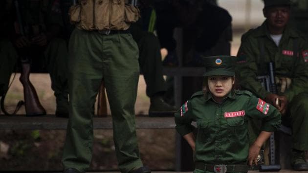 Members of UWSA (United Wa State Army) attend a drug burning ceremony near the Thai and Myanmar border. (AFP) Members of UWSA (United Wa State Army) attend a drug burning ceremony near the Thai and Myanmar border. (AFP)