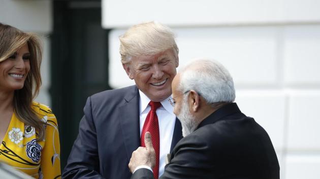 Trump said he was keen on fostering ‘fair and reciprocal’ trade between the two nation the removal of existing barriers for US exports. (AP) Trump said he was keen on fostering ‘fair and reciprocal’ trade between the two nation the removal of existing barriers for US exports. (AP)