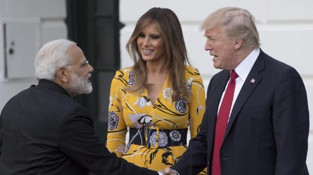 US President Donald Trump and First Lady Melania bid farewell to Prime Minister Narendra Modi on the South Lawn of the White House in Washington, DC, on June 26, 2017. (AFP Photo) US President Donald Trump and First Lady Melania bid farewell to Prime Minister Narendra Modi on the South Lawn of the White House in Washington, DC, on June 26, 2017. (AFP Photo)