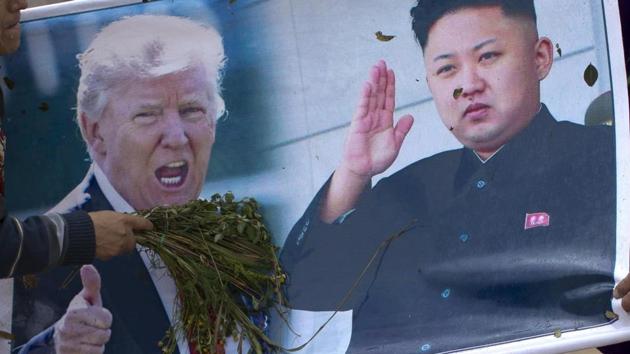 Posters of US President Donald Trump and North Korean leader Kim Jong un. (AP File Photo) Posters of US President Donald Trump and North Korean leader Kim Jong un. (AP File Photo)