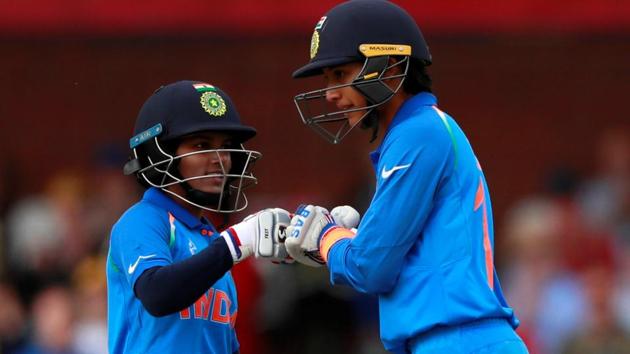 India's Smrti Mandhana celebrates her fifty against England in the ICC Women’s World Cup. (Action Images via Reuters) India's Smrti Mandhana celebrates her fifty against England in the ICC Women’s World Cup. (Action Images via Reuters)