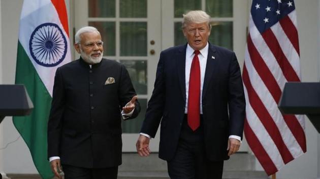 US President Donald Trump (R) arrives for a joint news conference with Indian Prime Minister Narendra Modi in the Rose Garden of the White House in Washington, US, on June 26. (Reuters) US President Donald Trump (R) arrives for a joint news conference with Indian Prime Minister Narendra Modi in the Rose Garden of the White House in Washington, US, on June 26. (Reuters)