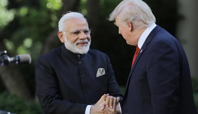 US President Donald Trump (R) greets Indian Prime Minister Narendra Modi during their joint news conference in the Rose Garden of the White House in Washington on June 26. (Reuters) US President Donald Trump (R) greets Indian Prime Minister Narendra Modi during their joint news conference in the Rose Garden of the White House in Washington on June 26. (Reuters)