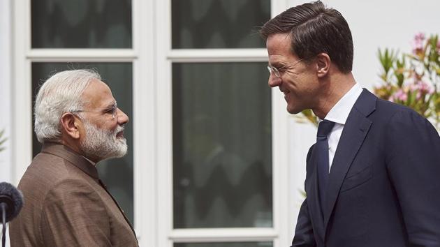 Prime Minister Narendra Modi with Dutch Prime Minister Mark Rutte at the Catshuis residence in The Hague, Netherlands, on June 27, 2017. (AP) Prime Minister Narendra Modi with Dutch Prime Minister Mark Rutte at the Catshuis residence in The Hague, Netherlands, on June 27, 2017. (AP)
