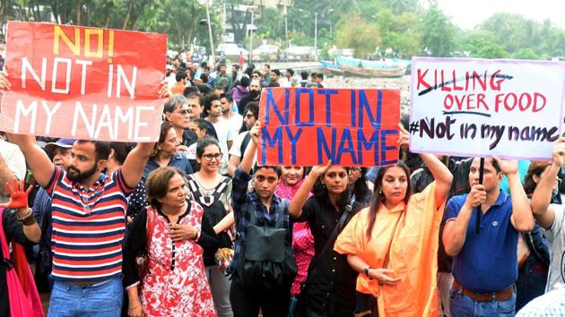 Mumbai : Bollywood actors like Shabana Azmi and Konkona Sen along with activists participate in the protest "Not in My Name" against the incidents of targeted lynching, in Mumbai on Wednesday.(PTI Photo) Mumbai : Bollywood actors like Shabana Azmi and Konkona Sen along with activists participate in the protest "Not in My Name" against the incidents of targeted lynching, in Mumbai on Wednesday.(PTI Photo)
