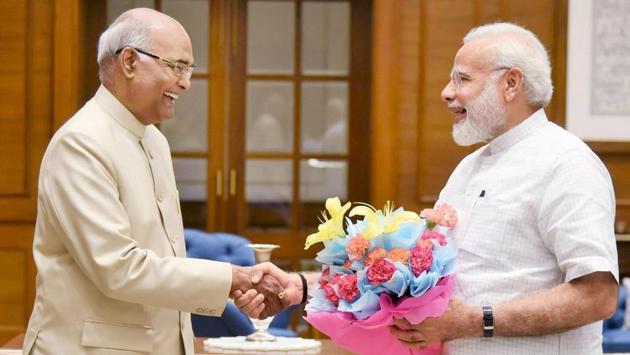 Ram Nath Kovind meets Prime Minister Narendra Modi in New Delhi on June 19, 2017. Kovind was announced as NDA's presidential nominee the same day. (PTI) Ram Nath Kovind meets Prime Minister Narendra Modi in New Delhi on June 19, 2017. Kovind was announced as NDA's presidential nominee the same day. (PTI)