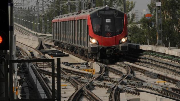 Metro rail trials are in progress, seen here from Transport Nagar to Charbagh on the North-South elevated corridor in Lucknow, Uttar Pradesh. (Subhankar Chakraborty/HT Photo) Metro rail trials are in progress, seen here from Transport Nagar to Charbagh on the North-South elevated corridor in Lucknow, Uttar Pradesh. (Subhankar Chakraborty/HT Photo)