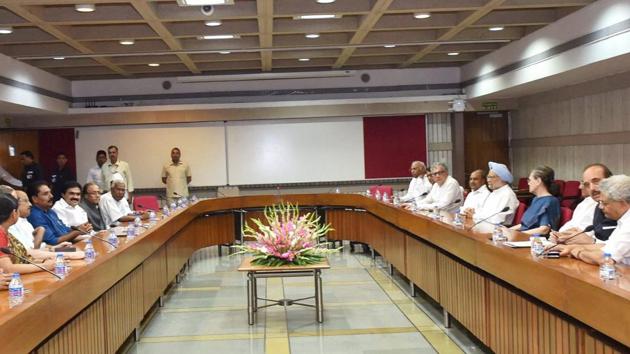 Congress President Sonia Gandhi with former PM Manmohan Singh and other opposition leaders at a meeting to select their presidential nominee, in New Delhi on June 22, 2017. Former Lok Sabha Speaker Meira Kumar was announced as the UPA candidate as a result. (Atul Yadav/PTI) Congress President Sonia Gandhi with former PM Manmohan Singh and other opposition leaders at a meeting to select their presidential nominee, in New Delhi on June 22, 2017. Former Lok Sabha Speaker Meira Kumar was announced as the UPA candidate as a result. (Atul Yadav/PTI)