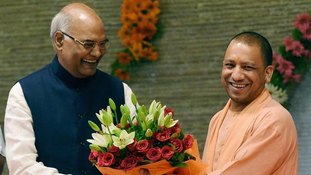 NDA presidential candidate Ram Nath Kovind meets state leaders after the announcement of his candidature. He is seen here being greeted by Uttar Pradesh chief minister Yogi Adityanath in Lucknow on June 25, 2017. (Nand Kumar/PTI) NDA presidential candidate Ram Nath Kovind meets state leaders after the announcement of his candidature. He is seen here being greeted by Uttar Pradesh chief minister Yogi Adityanath in Lucknow on June 25, 2017. (Nand Kumar/PTI)