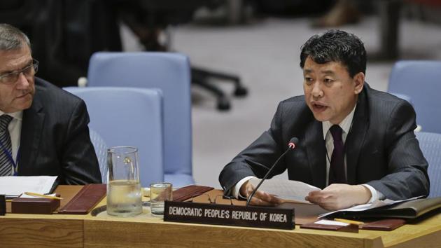 North Korea Deputy United Nations Ambassador Kim In Ryong speaks during UN Security Council meeting on non-proliferation of weapons of mass destruction at UN headquarters. (AP Photo) North Korea Deputy United Nations Ambassador Kim In Ryong speaks during UN Security Council meeting on non-proliferation of weapons of mass destruction at UN headquarters. (AP Photo)