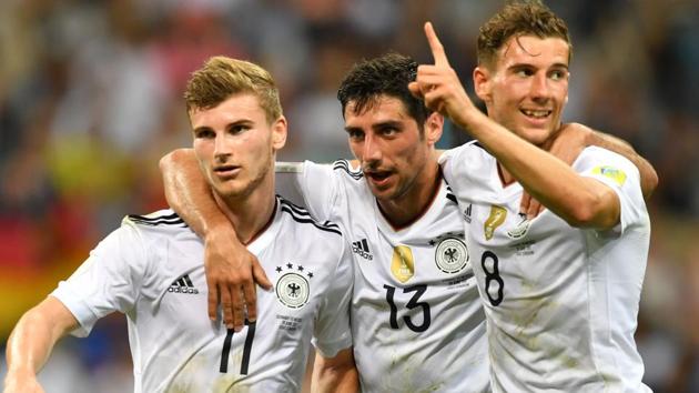Germany forward Timo Werner (L) celebrates with Lars Stindl and Leon Goretzka after scoring during the FIFA Confederations Cup semi-final match against Mexico. (AFP) Germany forward Timo Werner (L) celebrates with Lars Stindl and Leon Goretzka after scoring during the FIFA Confederations Cup semi-final match against Mexico. (AFP)