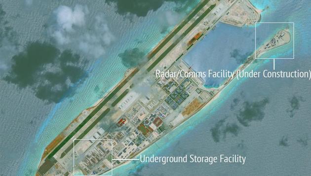 Construction is shown on Fiery Cross Reef, in the Spratly Islands, the disputed South China Sea in this June 16, 2017 satellite image released by CSIS Asia Maritime Transparency Initiative at the Center for Strategic and International Studies (CSIS). (Reuters Photo) Construction is shown on Fiery Cross Reef, in the Spratly Islands, the disputed South China Sea in this June 16, 2017 satellite image released by CSIS Asia Maritime Transparency Initiative at the Center for Strategic and International Studies (CSIS). (Reuters Photo)