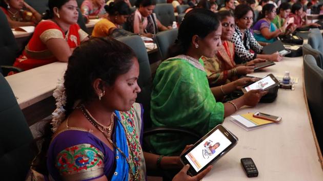 People during Digital Sakhi Program at Yashada in Pune, India, on Thursday. (Rahul Raut/HT) People during Digital Sakhi Program at Yashada in Pune, India, on Thursday. (Rahul Raut/HT)