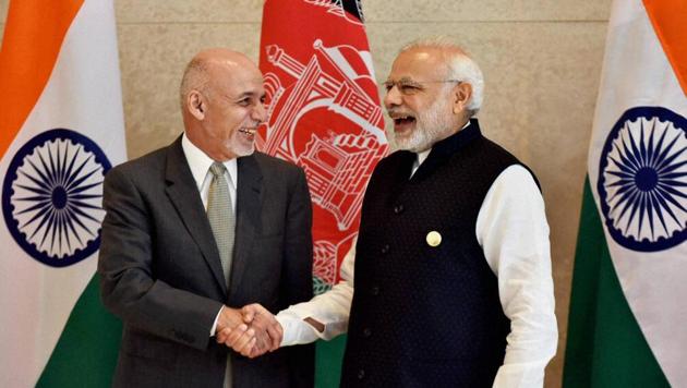 Prime Minister Narendra Modi and Afghanistan’s President Ashraf Ghani during Sixth Heart of Asia Conference in Amritsar in 2016. (PTI File Photo) Prime Minister Narendra Modi and Afghanistan’s President Ashraf Ghani during Sixth Heart of Asia Conference in Amritsar in 2016. (PTI File Photo)