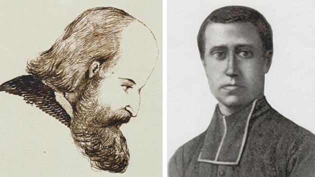 Sketches of Nicholas-Michel Krick (left) and Augustin-Etienne Bourry (right) who were murdered in Arunachal Pradesh in 1854(HT Photo)