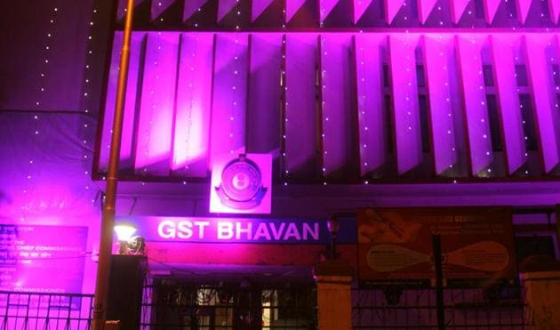 The Central Excise Office, now renamed GST Bhavan, is lit up ahead of the midnight rollout of the new tax regime.(Bhushan Koyande)