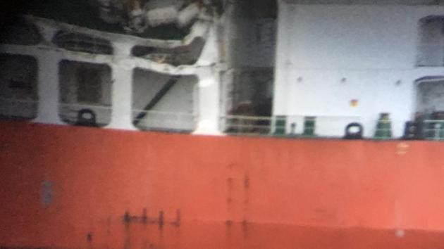 This handout picture shows the damaged tanker Seafrontier following a collision with the cargo ship Huayan Endeavour in the waters between France and Britain. (AFP File Photo) This handout picture shows the damaged tanker Seafrontier following a collision with the cargo ship Huayan Endeavour in the waters between France and Britain. (AFP File Photo)