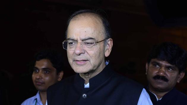 Finance minister Arun Jaitley arrives for the special Session of the GST launch at Parliament House in New Delhi on June 30.(Arun Sharma/HT PHOTO)