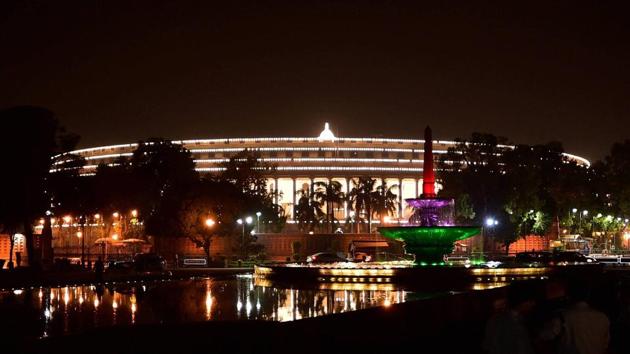 Parliament is seen illuminated during the launch of 'Goods and Services Tax (GST)' in New Delhi on Saturday. (PTI) Parliament is seen illuminated during the launch of 'Goods and Services Tax (GST)' in New Delhi on Saturday. (PTI)
