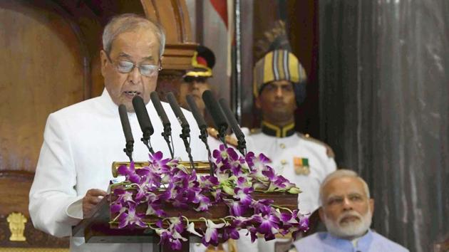 President Pranab Mukherjee addresses the special ceremony in the Central Hall of Parliament for the launch of 'Goods and Services Tax (GST)', in New Delhi on Friday. (PTI Photo) President Pranab Mukherjee addresses the special ceremony in the Central Hall of Parliament for the launch of 'Goods and Services Tax (GST)', in New Delhi on Friday. (PTI Photo)