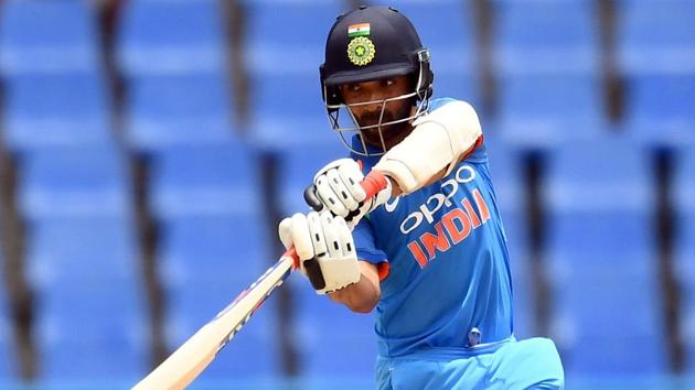 India's Ajinkya Rahane plays a shot during the third One Day International (ODI) match between West Indies and India.(AFP)