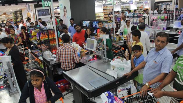 Customers at a mall in Thane after implementation of GST. (Praful Gangurde / HT Photo) Customers at a mall in Thane after implementation of GST. (Praful Gangurde / HT Photo)