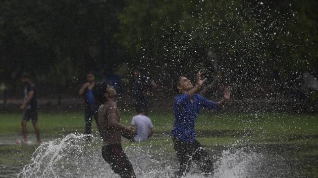 The monsoon officially hit New Delhi on Sunday , two days behind schedule. More rain is forecast over the next two days. (HT PHOTO) The monsoon officially hit New Delhi on Sunday , two days behind schedule. More rain is forecast over the next two days. (HT PHOTO)