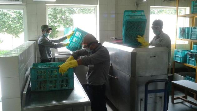 Waste being processed at a compost plant in Magnolias, an upscale condominium located in DLF5.