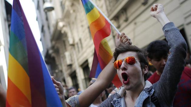 Participants of a Pride Week event in Istanbul, chant slogans after police used a water canon to disperse them, on June 28, 2015. (AP File Photo) Participants of a Pride Week event in Istanbul, chant slogans after police used a water canon to disperse them, on June 28, 2015. (AP File Photo)